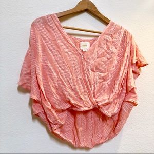 Anthro. Maeve pink with white polka dots crop top